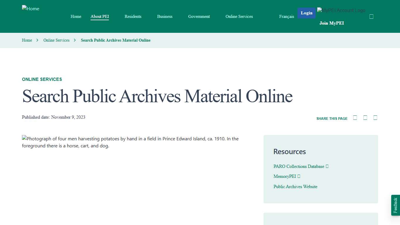 Search Public Archives Material Online Government of Prince Edward Island